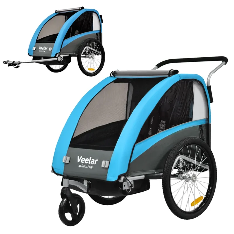 TIGGO VS 2 in 1 Kinderanhänger Jogger mit FederungFahrradanhänger Buggy für 1-2 Kinder 360° Drehbar (Blau)